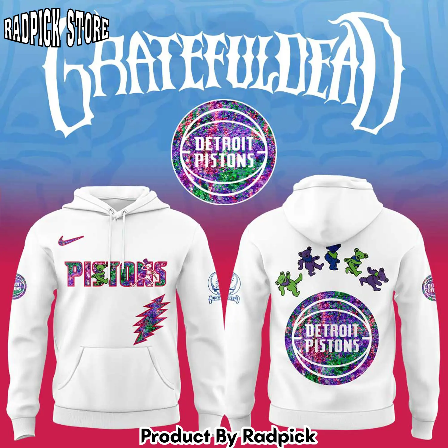 Detroit pistons grateful dead night hoodie joggers hoodie and long pants set rp291776